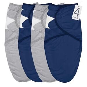 Biloban Baby Swaddles 0-3 for Baby Grey & Navy, 4 Pack (C159)